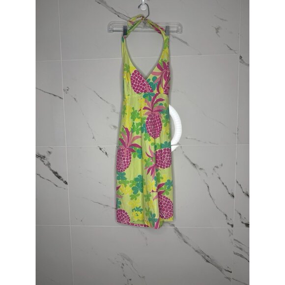 VTG Lilly Pulitzer Sleeveless Halter Dress Sz 4 Yellow Pink Pineapple Print Rare - Picture 1 of 6